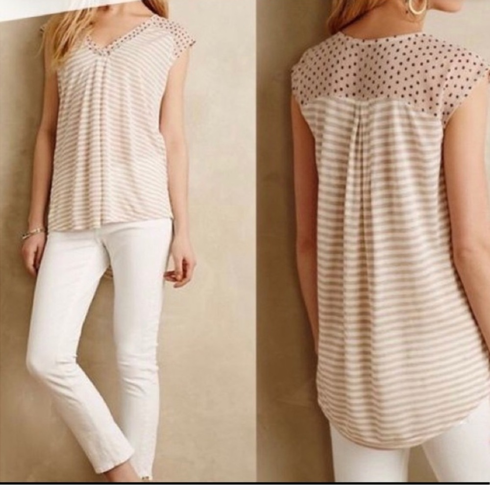 Anthropologie little yellow button striped tee